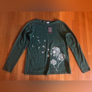 J. Jill Evergreen Dandelion Pullover Cotton Sweater, Size XS, NWT